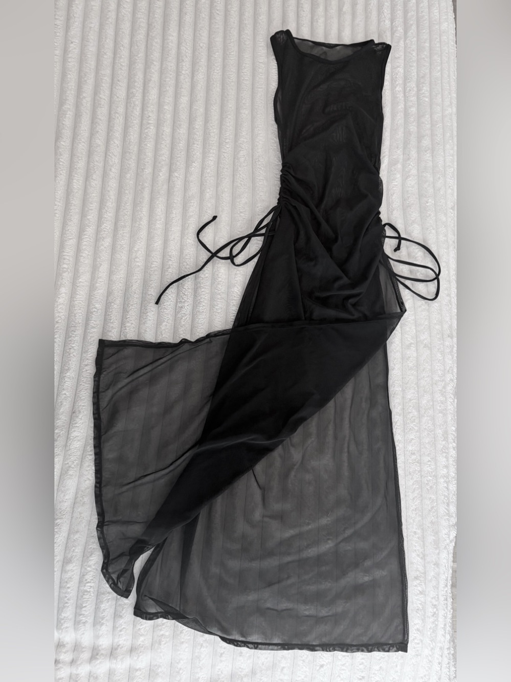 NWOT Sheer Black Ruched Adjustable Side-Tie Bathsuit Coverup or Maxi Dress